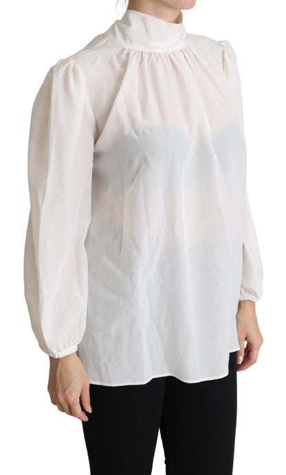  - Elegant White Silk Pussy Bow Blouse