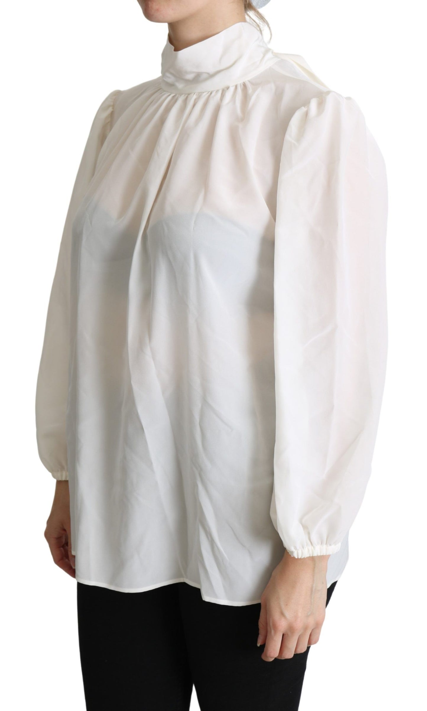  - Elegant White Silk Pussy Bow Blouse