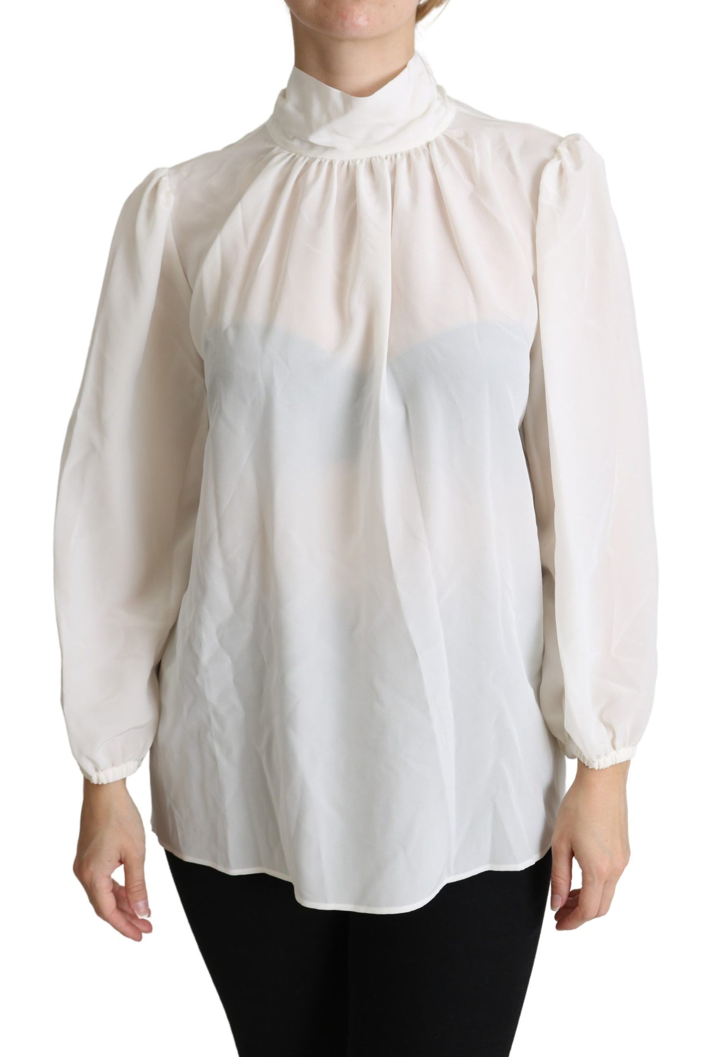  - Elegant White Silk Pussy Bow Blouse