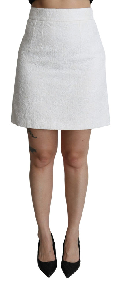  - Elegant White Floral Brocade Mini Skirt