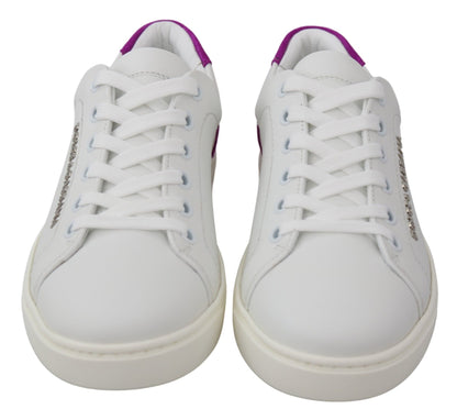  - Chic White Leather Sneakers with Purple Accents