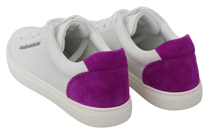  - Chic White Leather Sneakers with Purple Accents