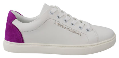  - Chic White Leather Sneakers with Purple Accents