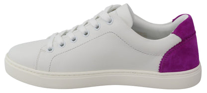  - Chic White Leather Sneakers with Purple Accents