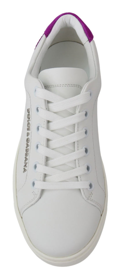  - Chic White Leather Sneakers with Purple Accents