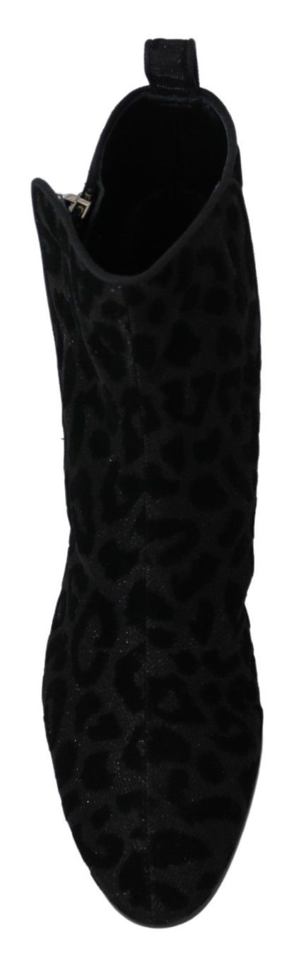  - Elegant Black Leopard Print Short Boots