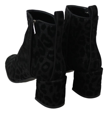  - Elegant Black Leopard Print Short Boots