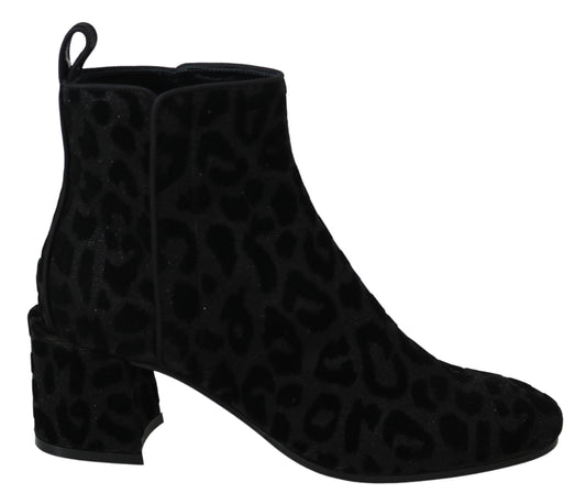  - Elegant Black Leopard Print Short Boots