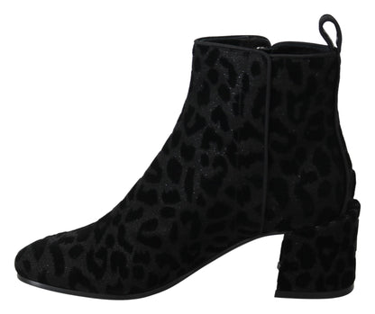  - Elegant Black Leopard Print Short Boots