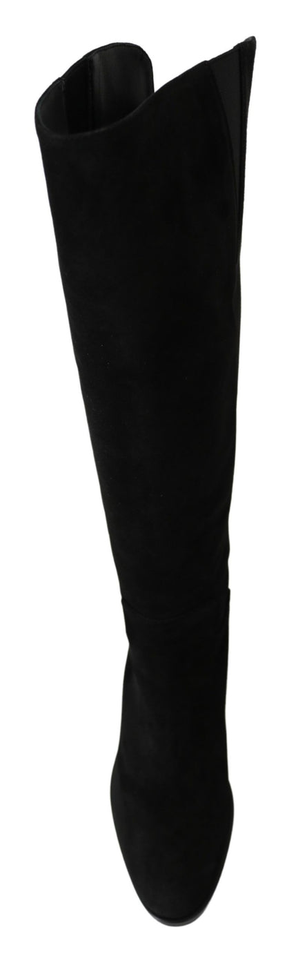  - Elegant Black Suede Knee High Boots