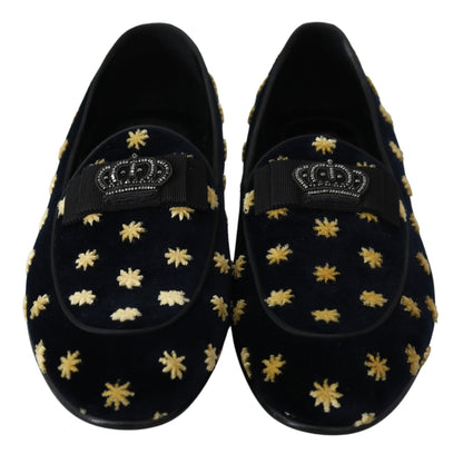  - Elegant Velvet Crown Embroidery Loafers