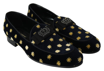  - Elegant Velvet Crown Embroidery Loafers