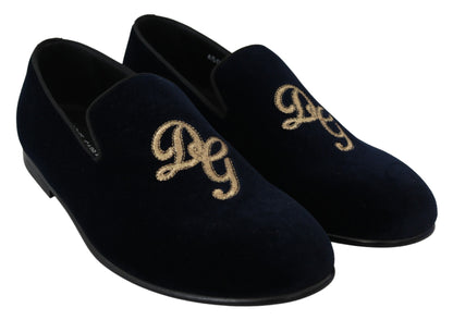  - Elegant Blue Embroidered Loafers