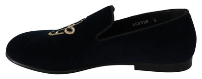  - Elegant Blue Embroidered Loafers