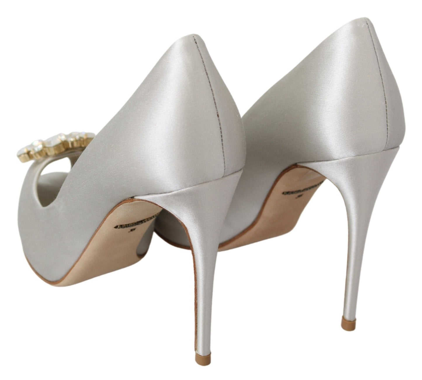  - White Crystal Peep Toe Silk Blend Heels