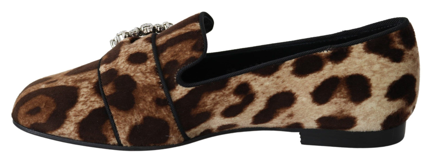  - Leopard Print Crystal Embellished Loafers