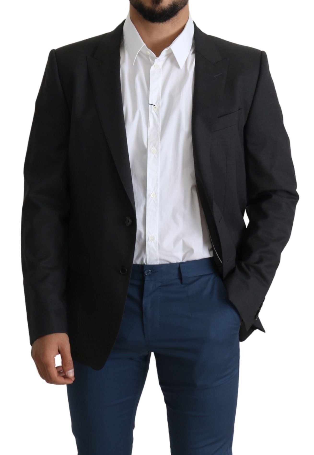  - Elegant Gray Wool Silk Blend Slim Fit Blazer