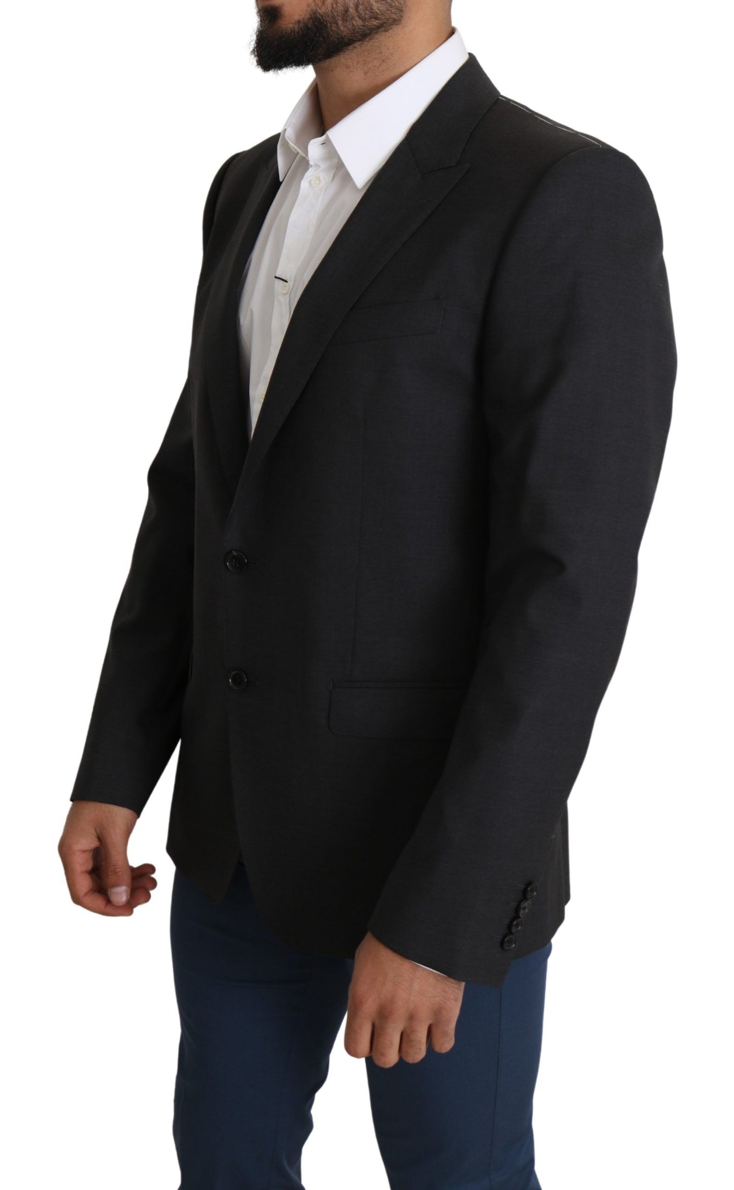  - Elegant Gray Wool Silk Blend Slim Fit Blazer