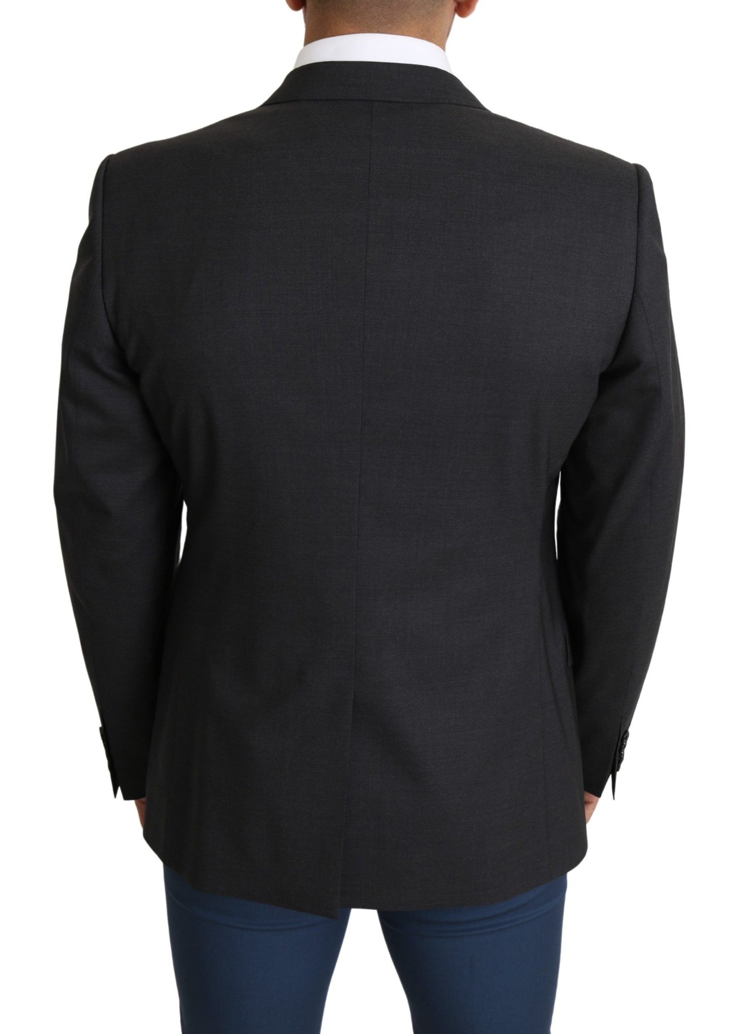  - Elegant Gray Wool Silk Blend Slim Fit Blazer