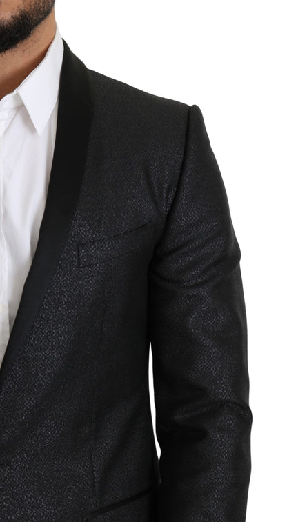  - Elegant Black Jacquard Slim Fit Blazer