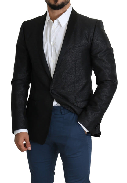  - Elegant Black Jacquard Slim Fit Blazer