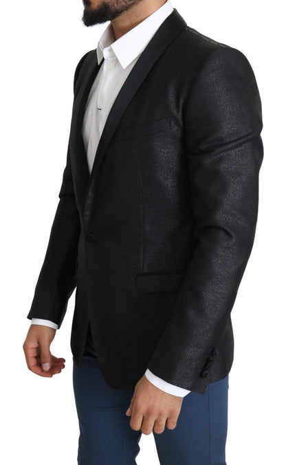  - Elegant Black Jacquard Slim Fit Blazer