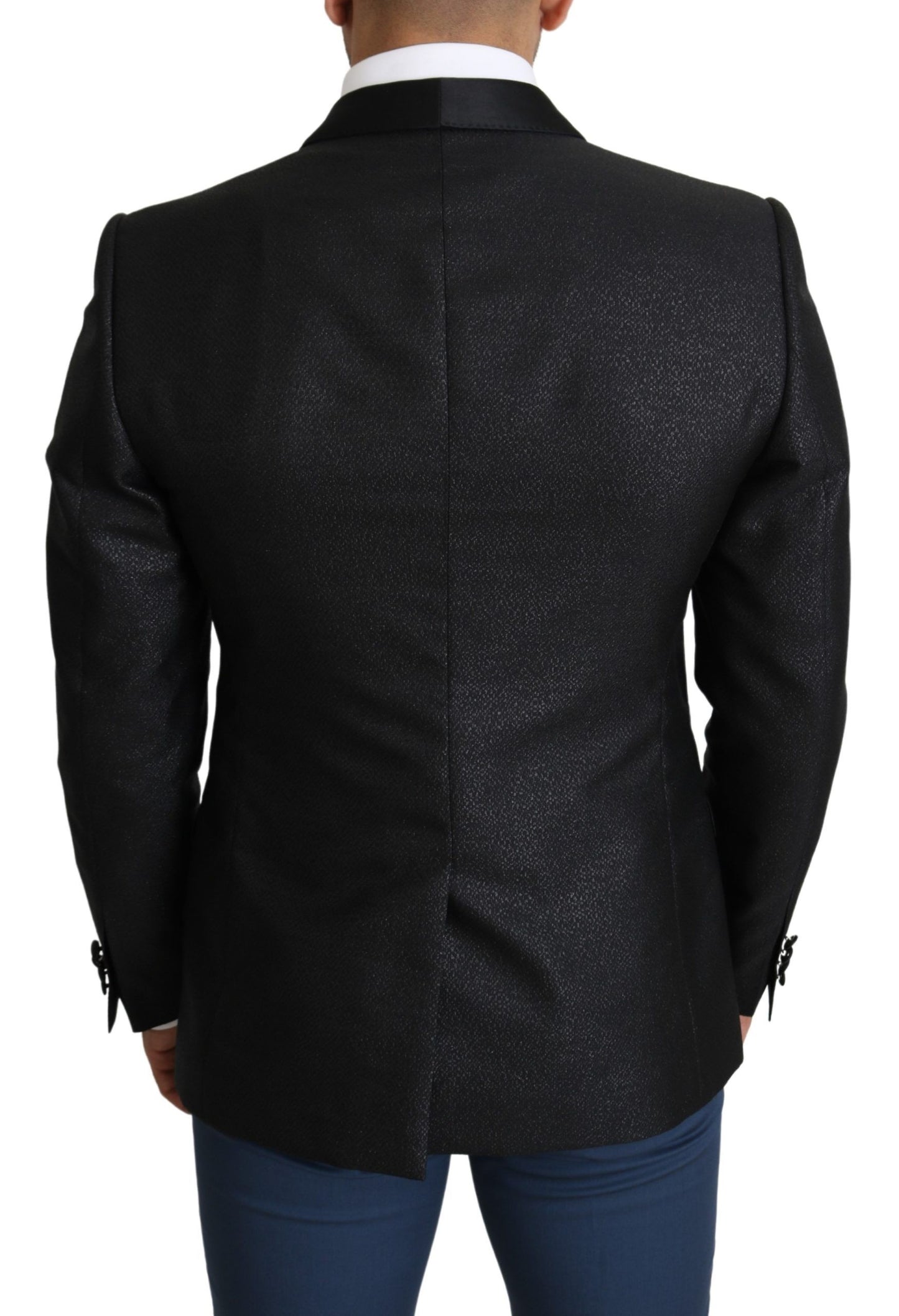  - Elegant Black Jacquard Slim Fit Blazer