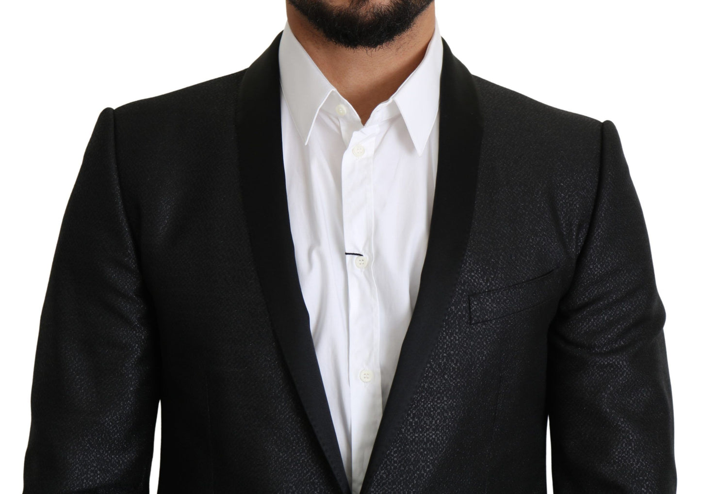  - Elegant Black Jacquard Slim Fit Blazer