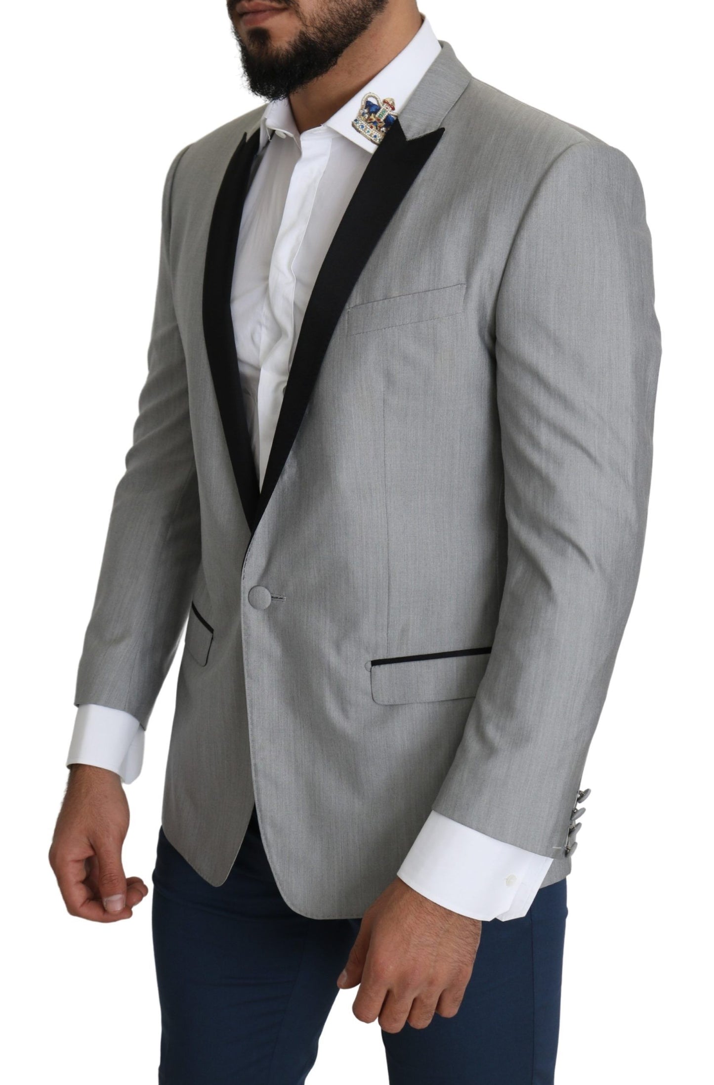  - Elegant Silk Blend Light Gray Blazer