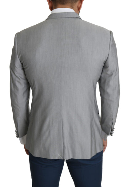  - Elegant Silk Blend Light Gray Blazer