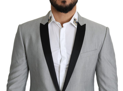  - Elegant Silk Blend Light Gray Blazer