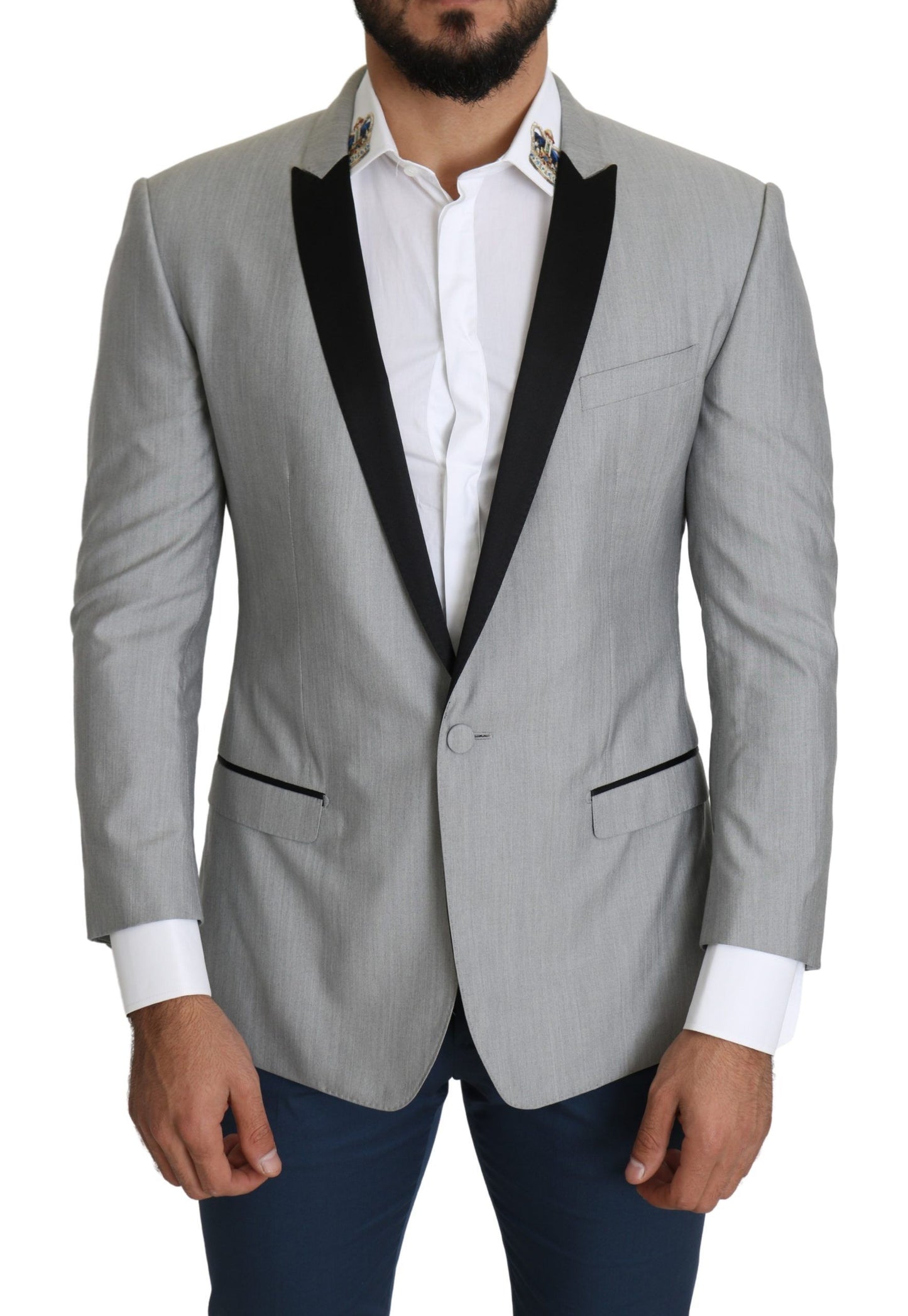  - Elegant Silk Blend Light Gray Blazer