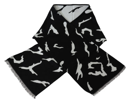  - Elegant Unisex Wool-Silk Scarf in Black & White