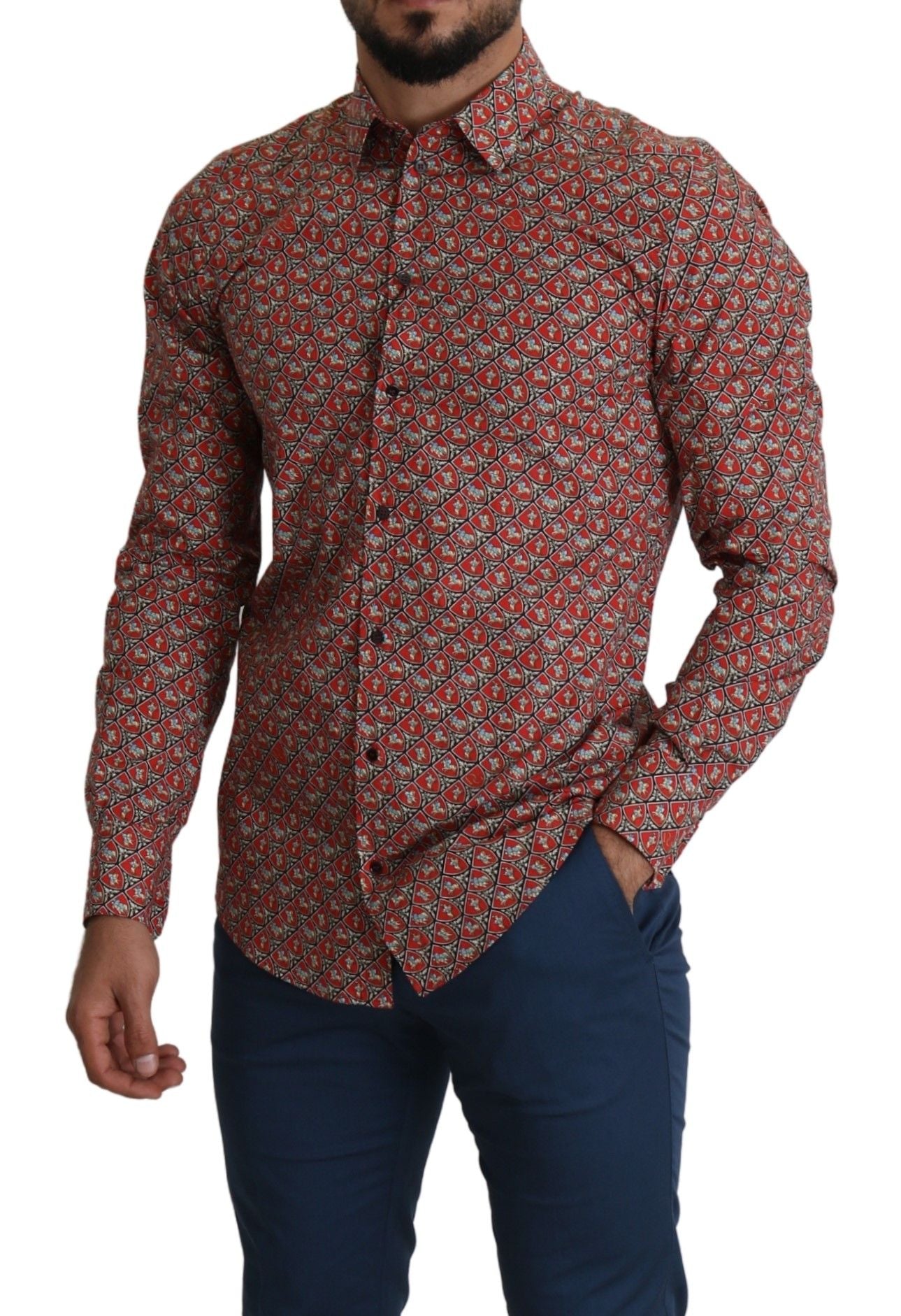  - Elegant Red Martini Fit Cotton Shirt