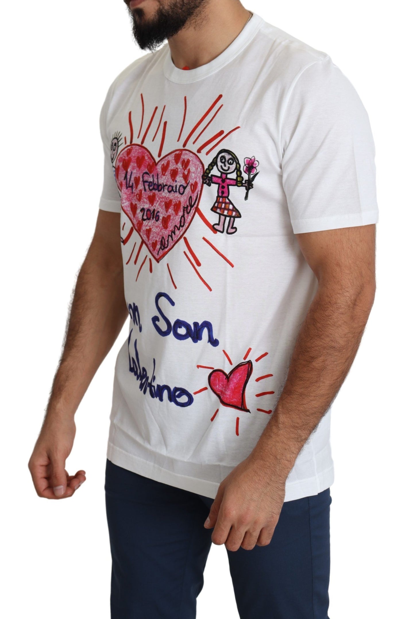  - Romantic Heart Print Crew Neck Tee