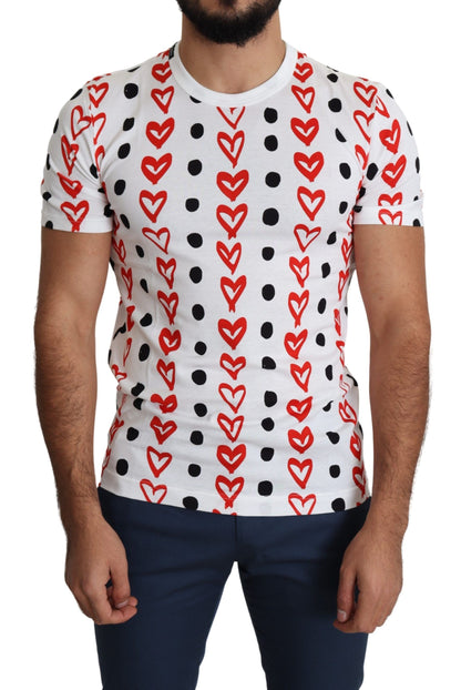  - Chic White Cotton Tee with Heart Print