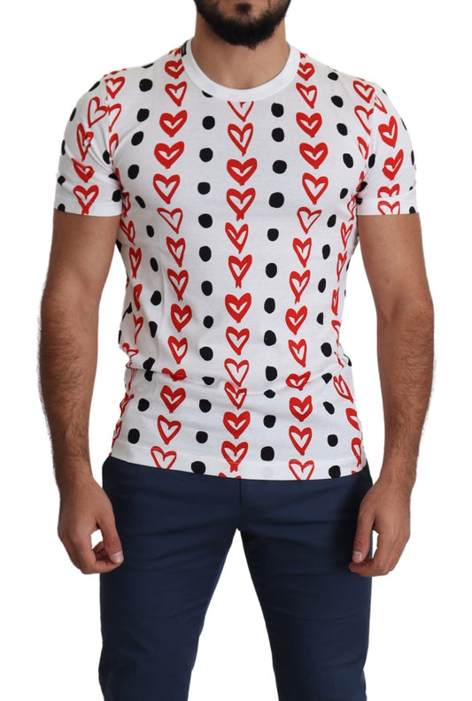  - Chic White Cotton Tee with Heart Print