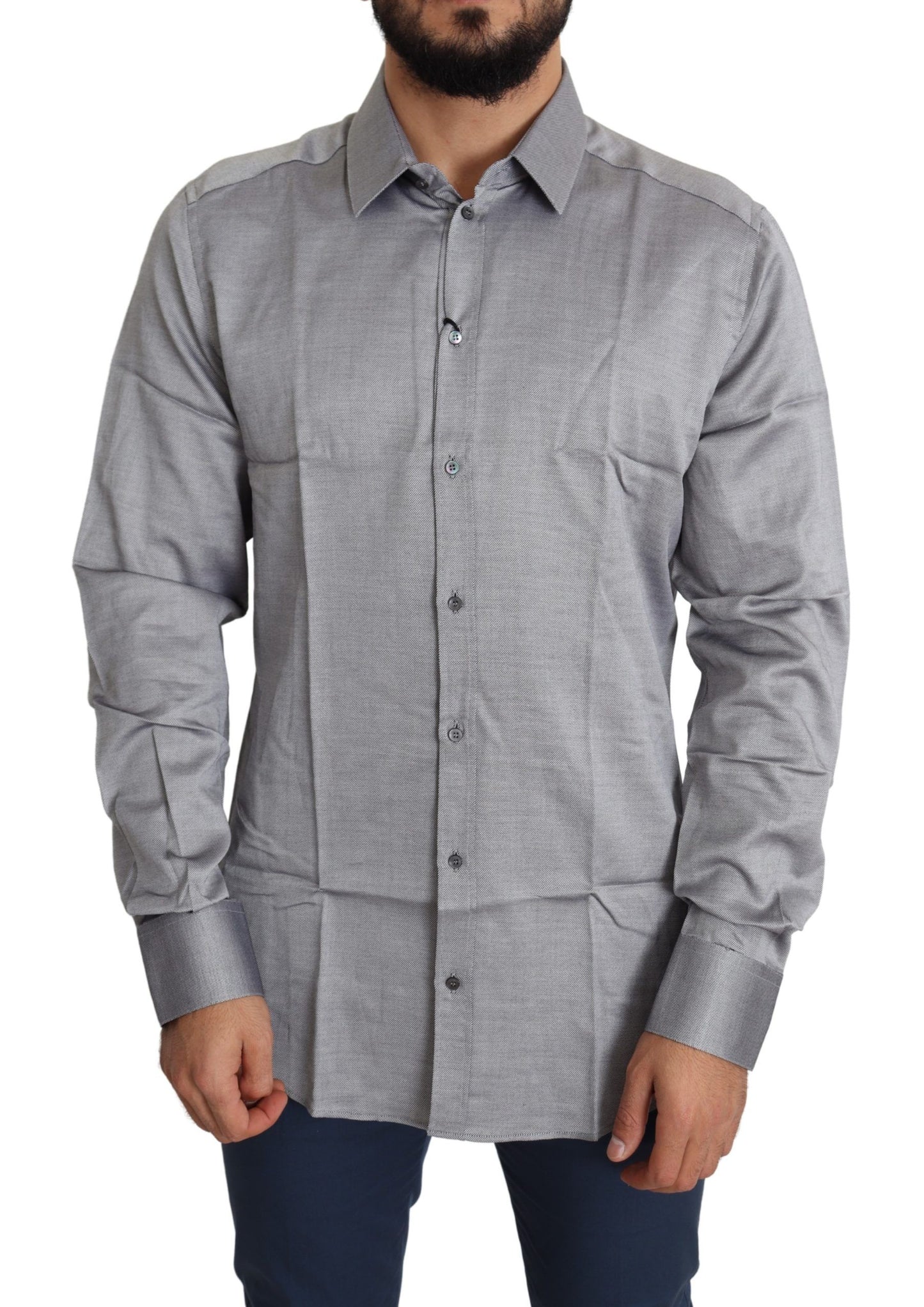  - Elegant Gray Slim Fit Cotton Dress Shirt