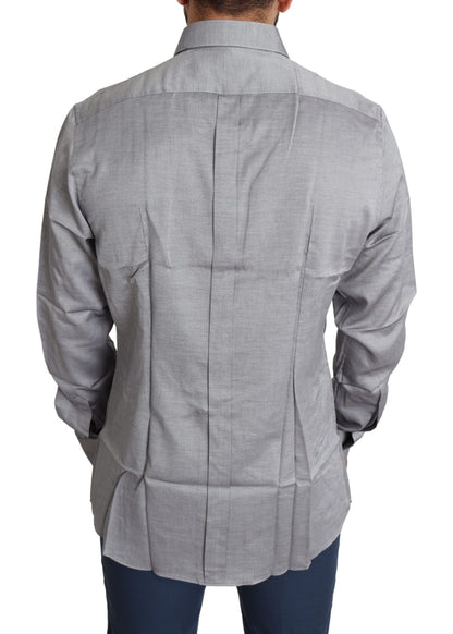  - Elegant Gray Slim Fit Cotton Dress Shirt