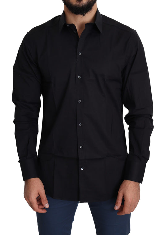  - Elegant Black Cotton Stretch Dress Shirt