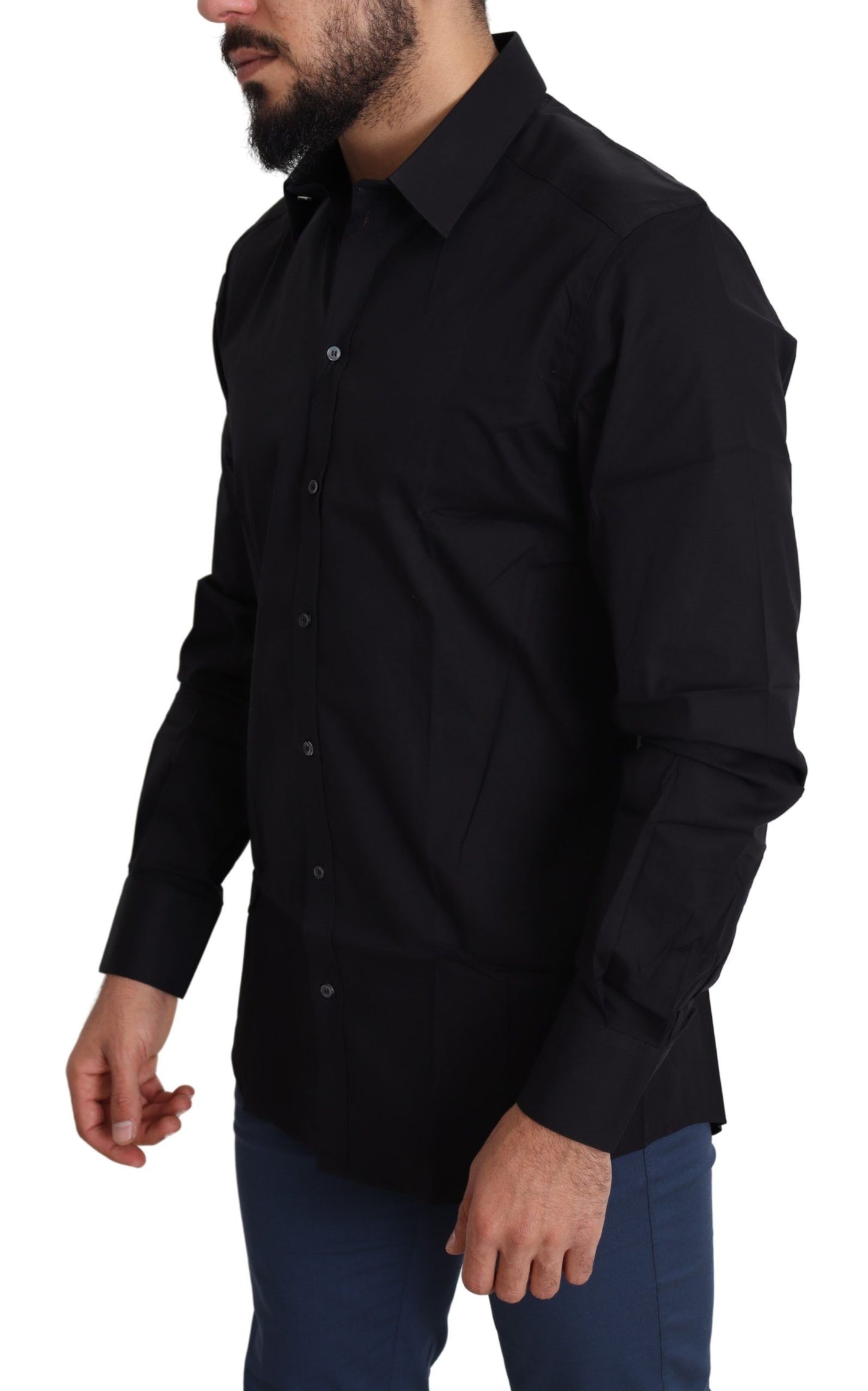  - Elegant Black Cotton Stretch Dress Shirt