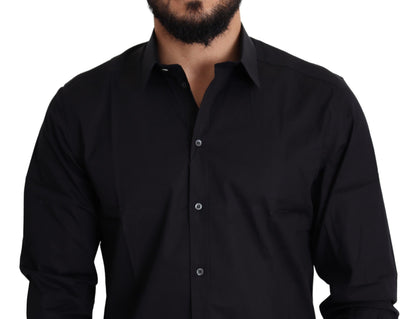  - Elegant Black Cotton Stretch Dress Shirt