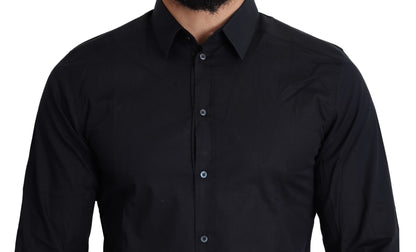  - Sleek Black Slim Fit Cotton Stretch Dress Shirt