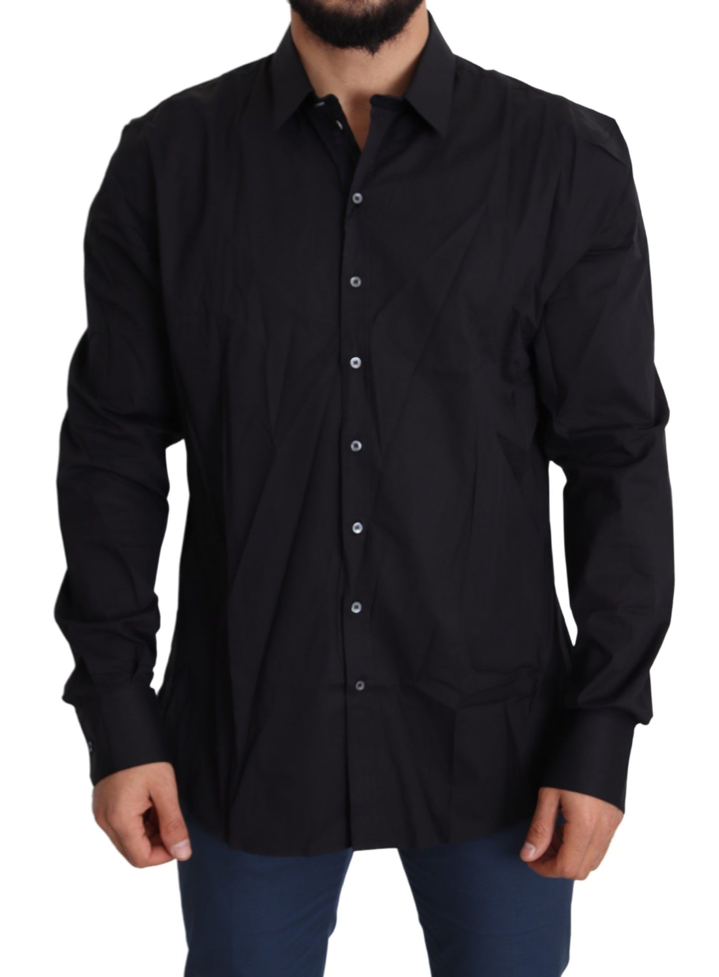  - Elegant Slim Fit Black Dress Shirt