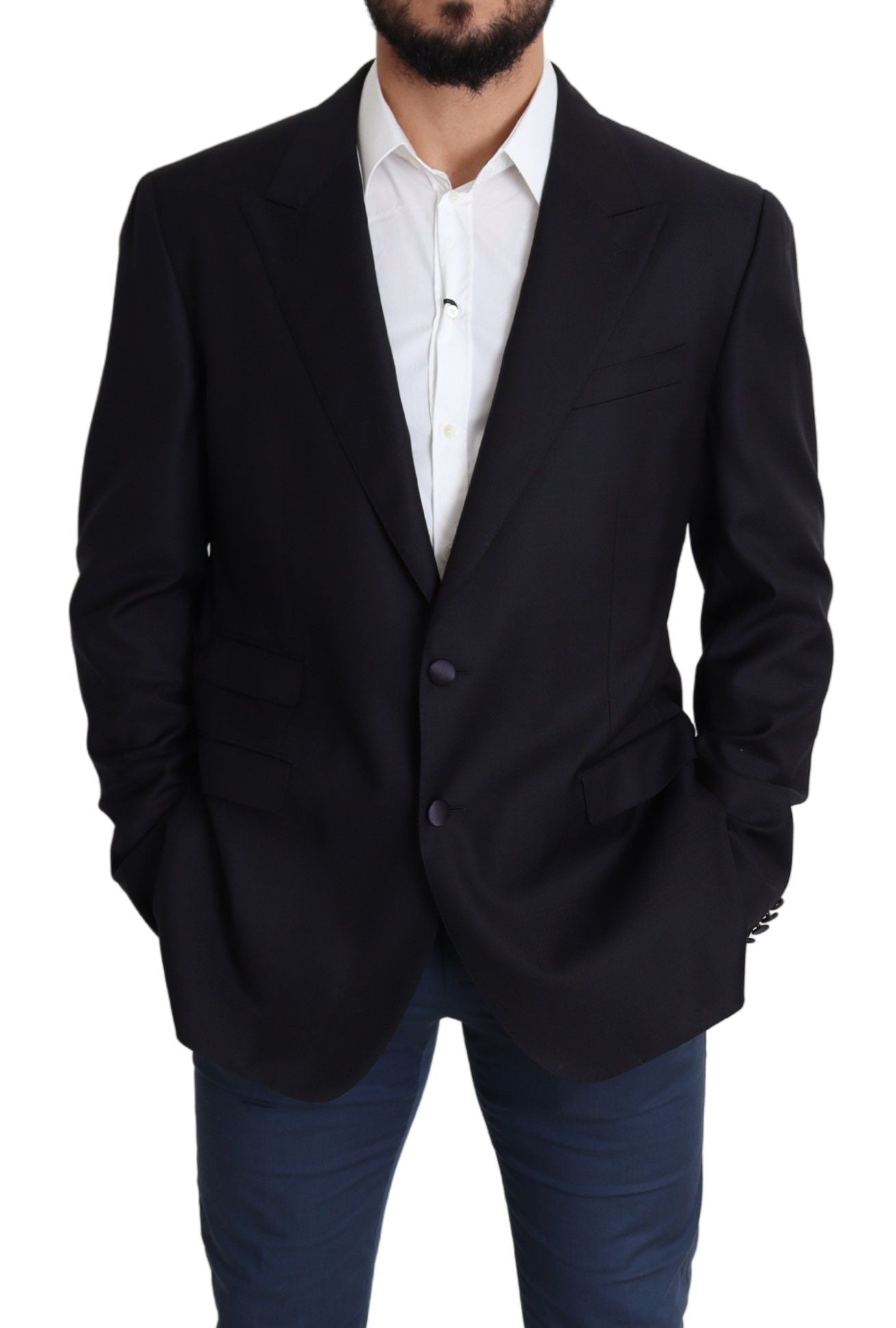  - Elegant Black Virgin Wool Men's Blazer