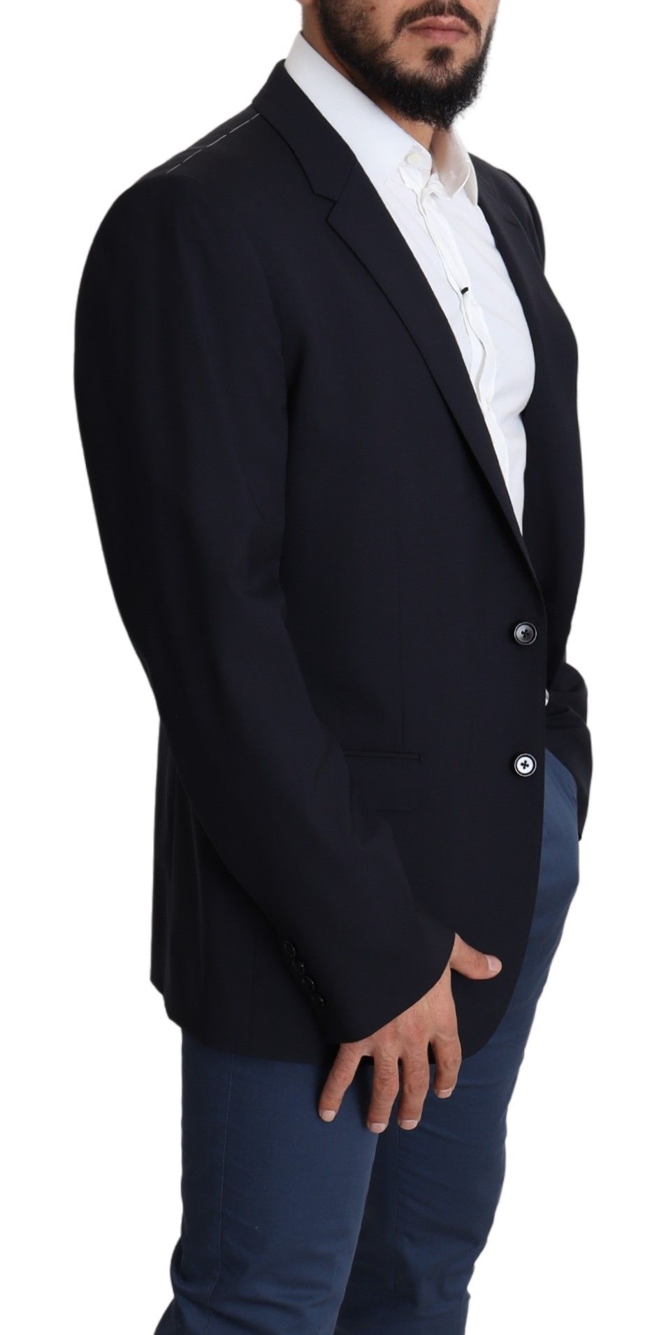  - Exquisite Black Wool Stretch Martini Blazer