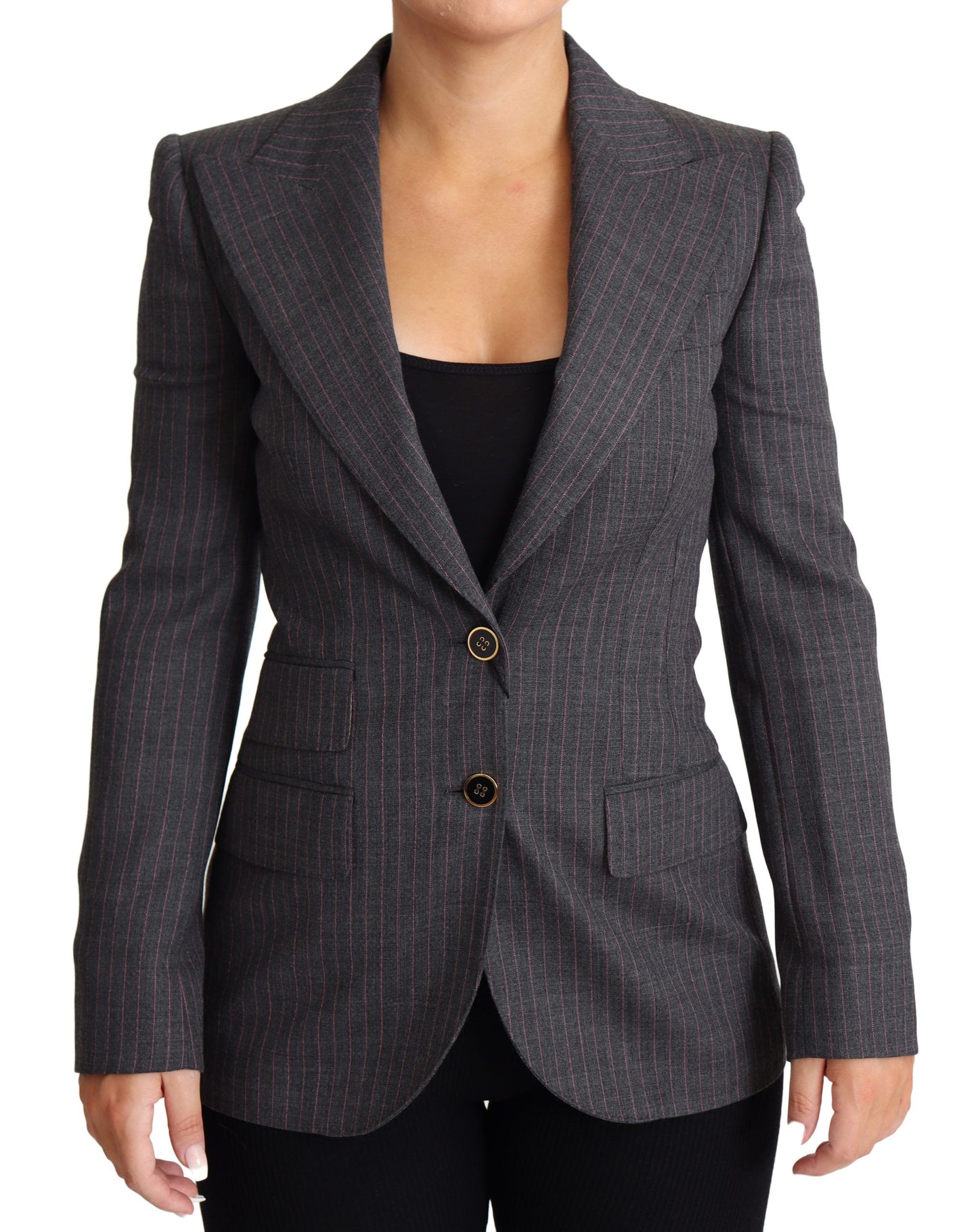  - Elegant Gray Stretch Wool Blazer