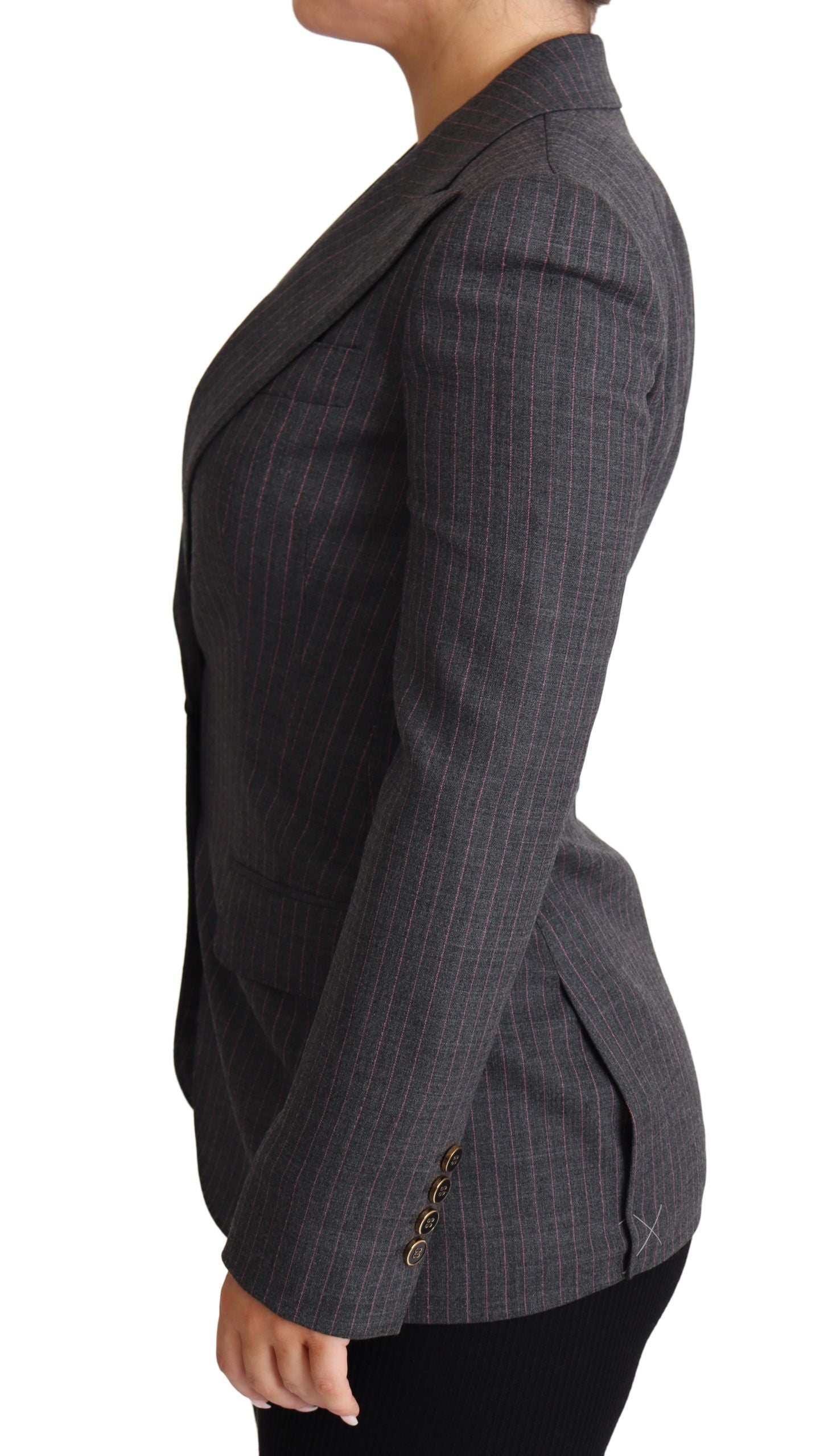  - Elegant Gray Stretch Wool Blazer