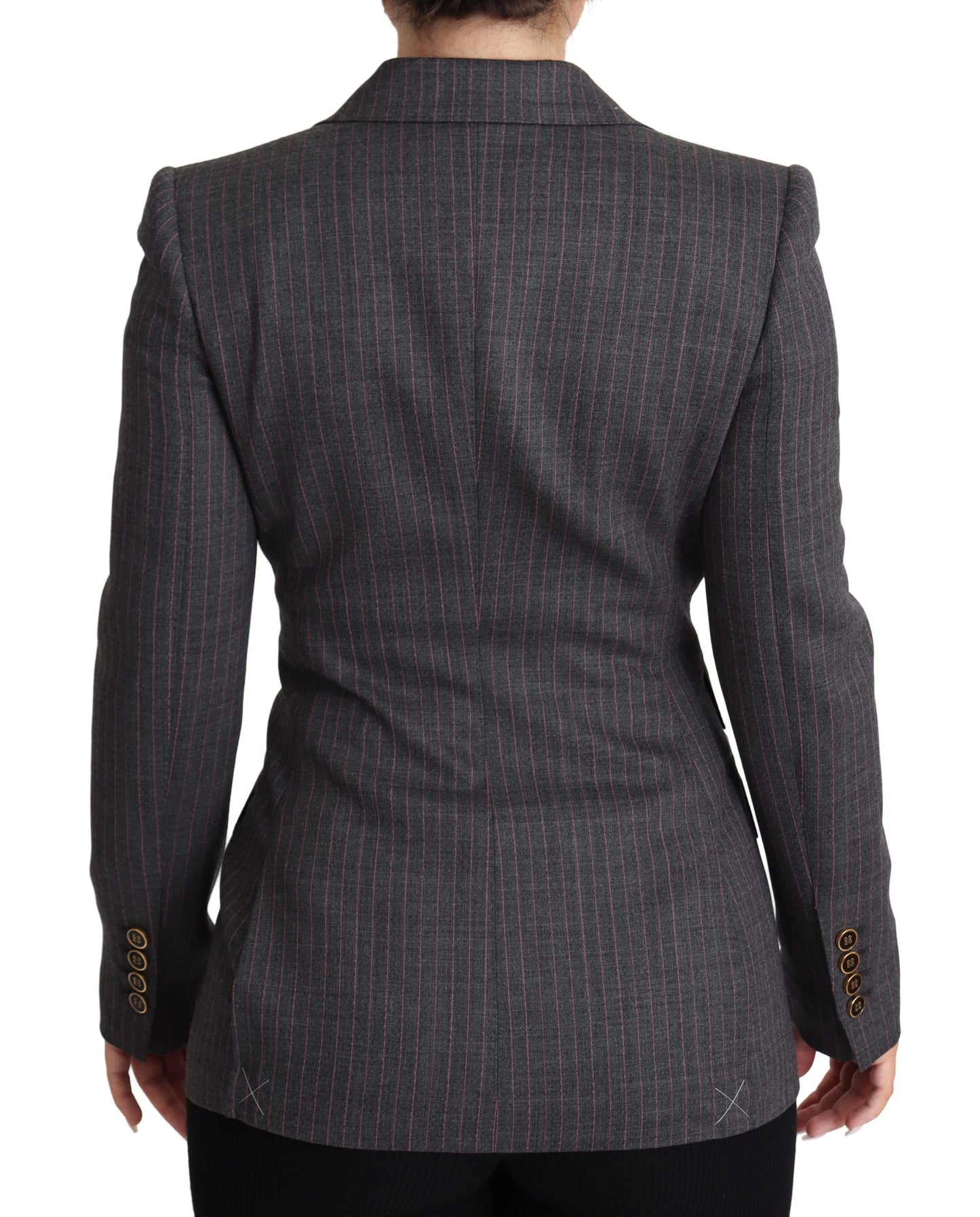  - Elegant Gray Stretch Wool Blazer