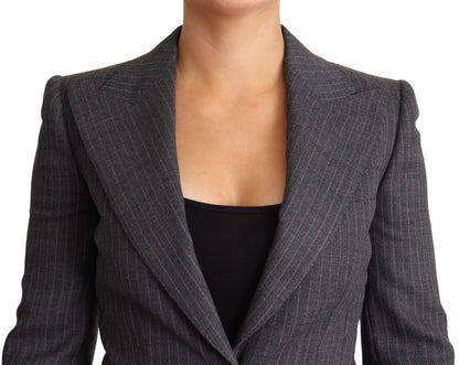  - Elegant Gray Stretch Wool Blazer